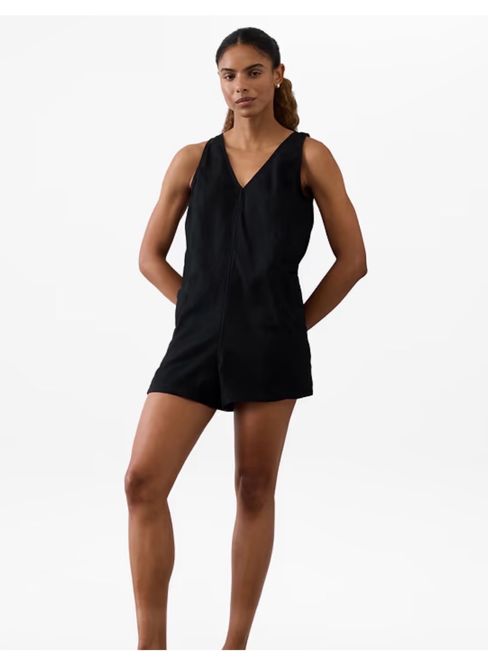 Athleta Retreat Linen Romper — Black